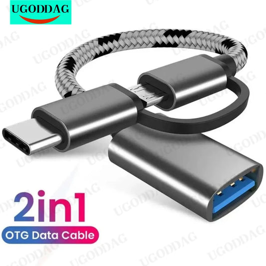 2 In 1 Usb 3.0 Otg Adapter Type C Micro Usb To Usb 3.0 Adapter Nylon Braid Cable Otg Convertor for Gamepad Flash Disk for Huawei