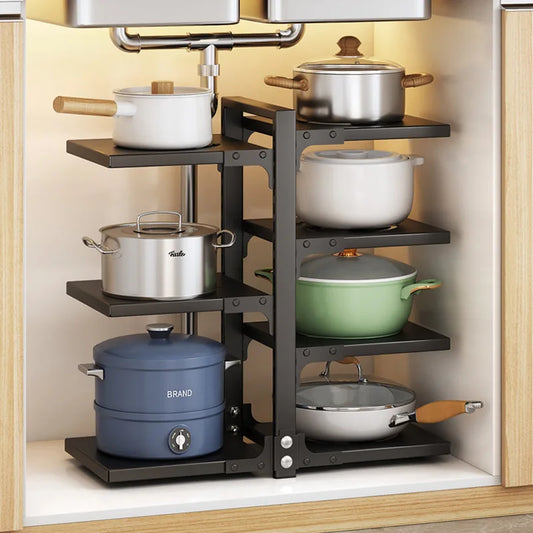 Kitchen Sink Storage Rack Multi-Layer Cooker Storage Rack For Home Stovetop Cabinets Adjustable Pot Rack