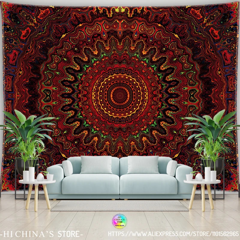 Mandala Tapestry Wall Hanging Boho Wall Cloth Room Decor Aesthetic Psychedelic Hippie Sun Moon Tapestry Bedroom Home Decoration