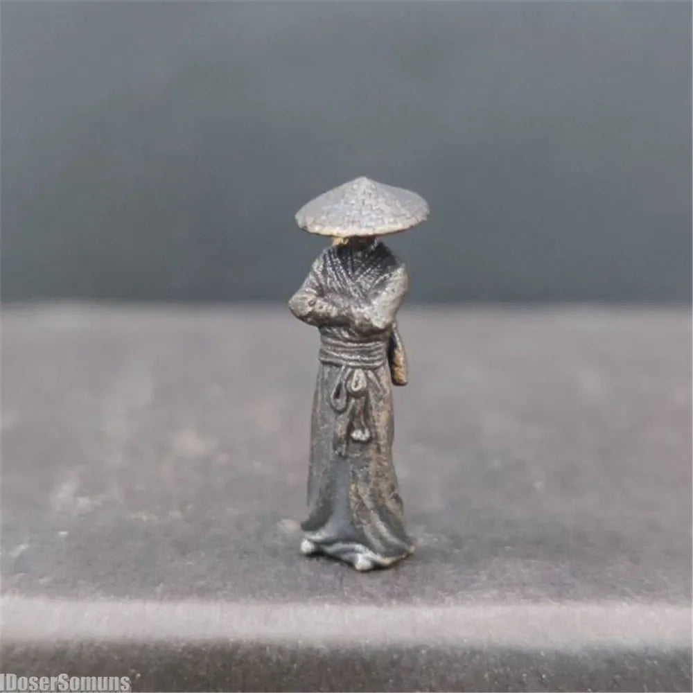 1:64 Copper Chinese Kung Fu Swordsman Figure Desk Ornament Fairy Garden Miniatures for Plant Decoration Sand Table Layout Gift