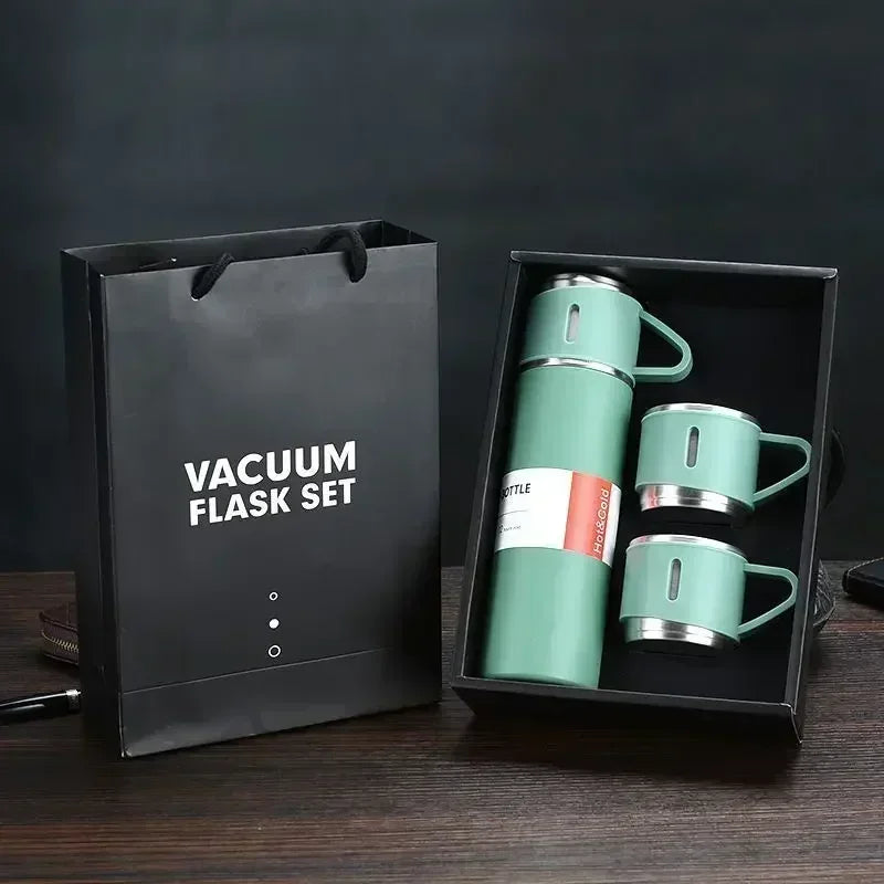 Thermos isolé avec trois veds, conservation chaude et froide de 24 heures, emballage cadeau en acier inoxydable