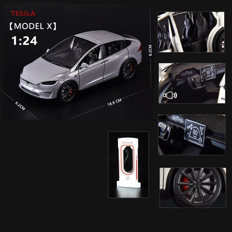 1:24 Model X Model Y Model 3 Alloy Die Cast Toy Car Model Sound and Light Children's Toy Collectibles Birthday gift