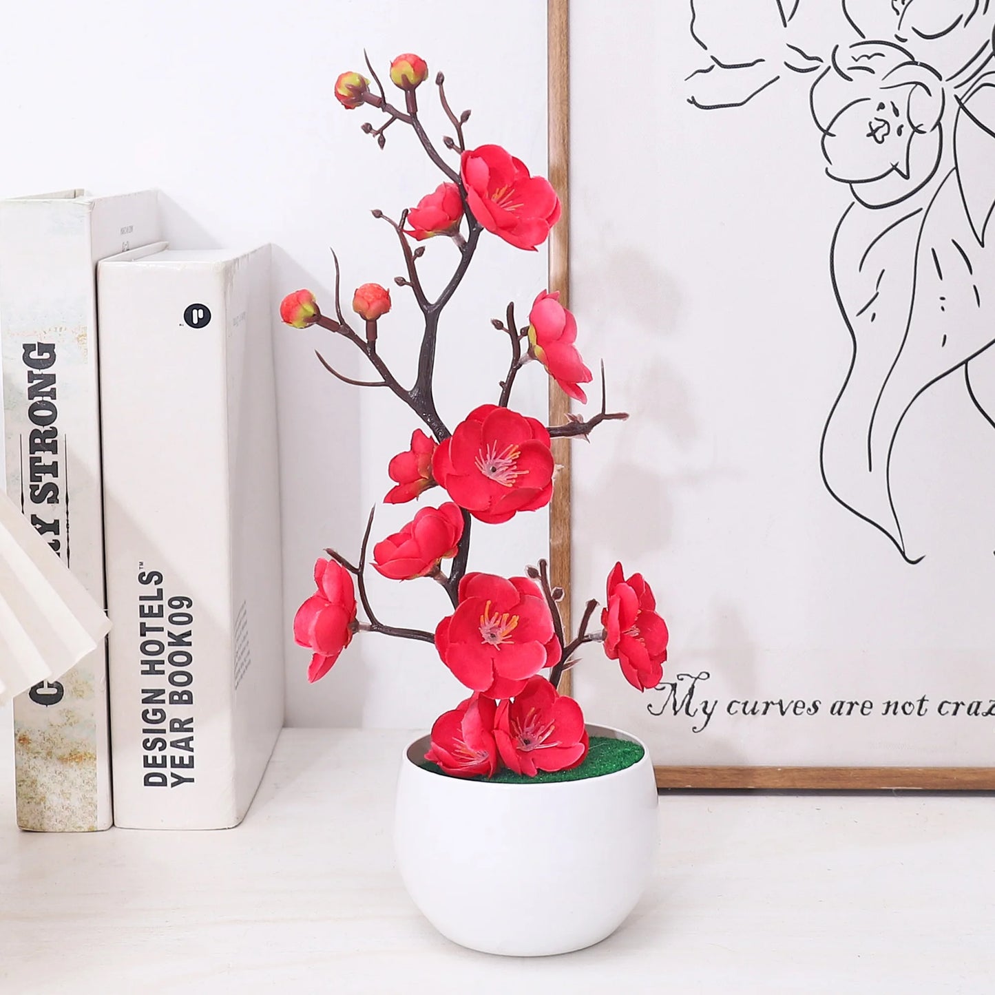 Plum Blossom Artificial Flowers Potted Vase Plants For Room Home Wedding Garden New Year Blossom Decoration Bonsai Accessories