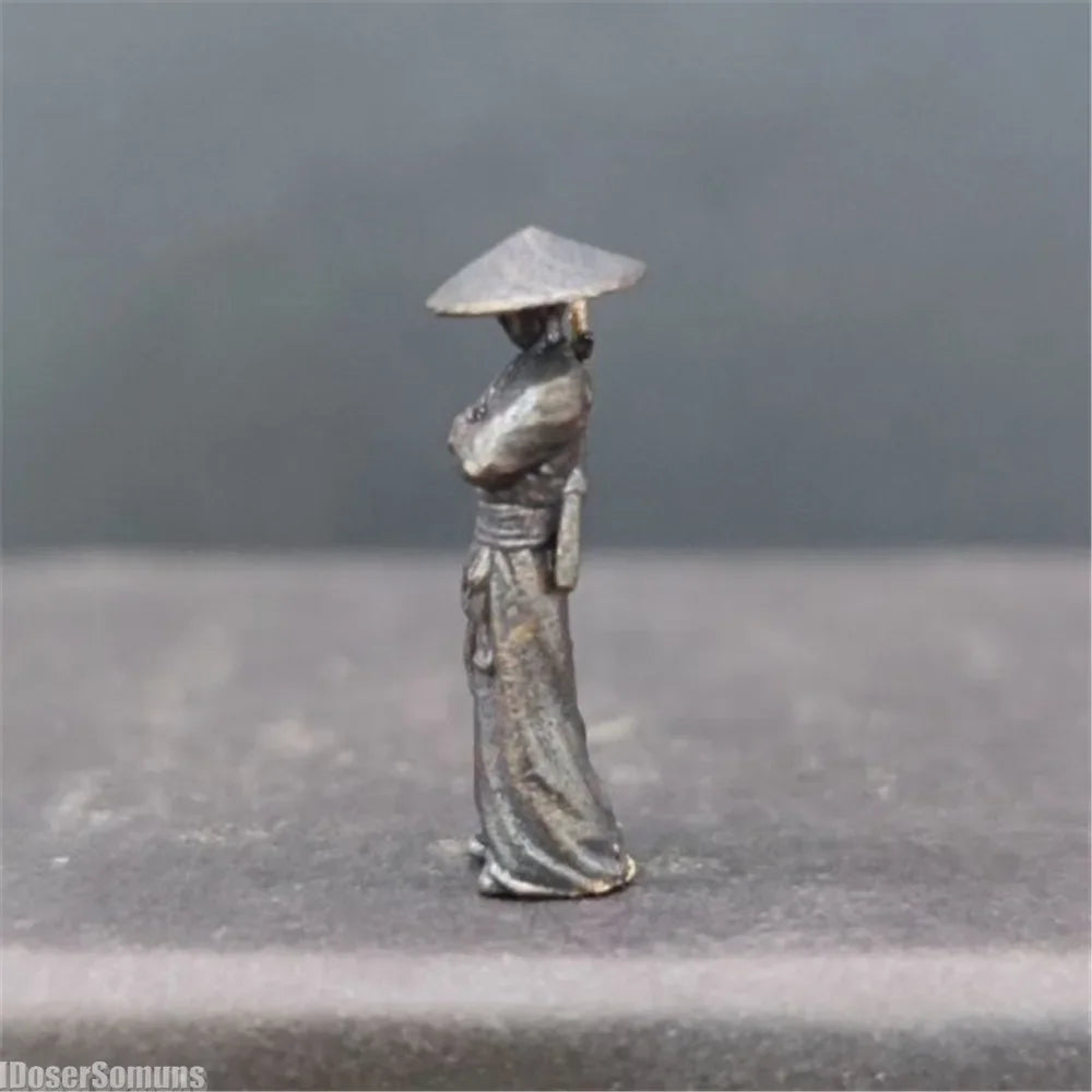 1:64 Copper Chinese Kung Fu Swordsman Figure Desk Ornament Fairy Garden Miniatures for Plant Decoration Sand Table Layout Gift