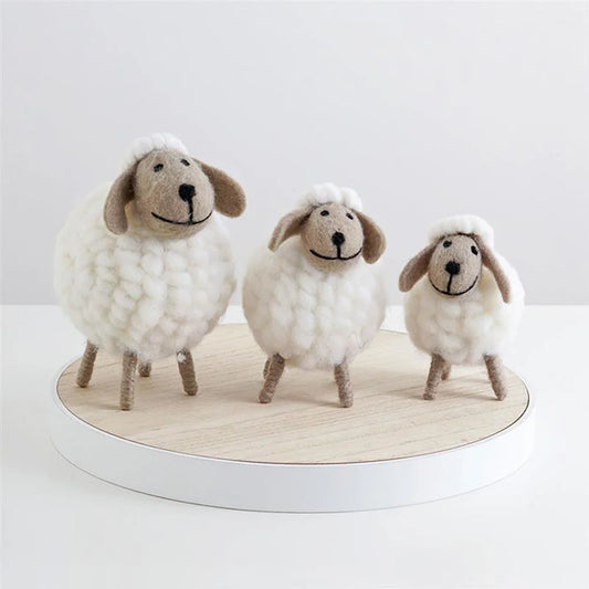 Mini Felt Sheep Figurines Small Ornament Christmas Holiday Wool Statue Miniature Party Supplies Home Decoration