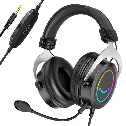 FIFINE Gaming RGB Headset with Line Control/Detachable Mic,3.5mm Over-ear Headphone for PC,PS4/5,Switch,Xbox,Mobile-AMPLIGAME H3