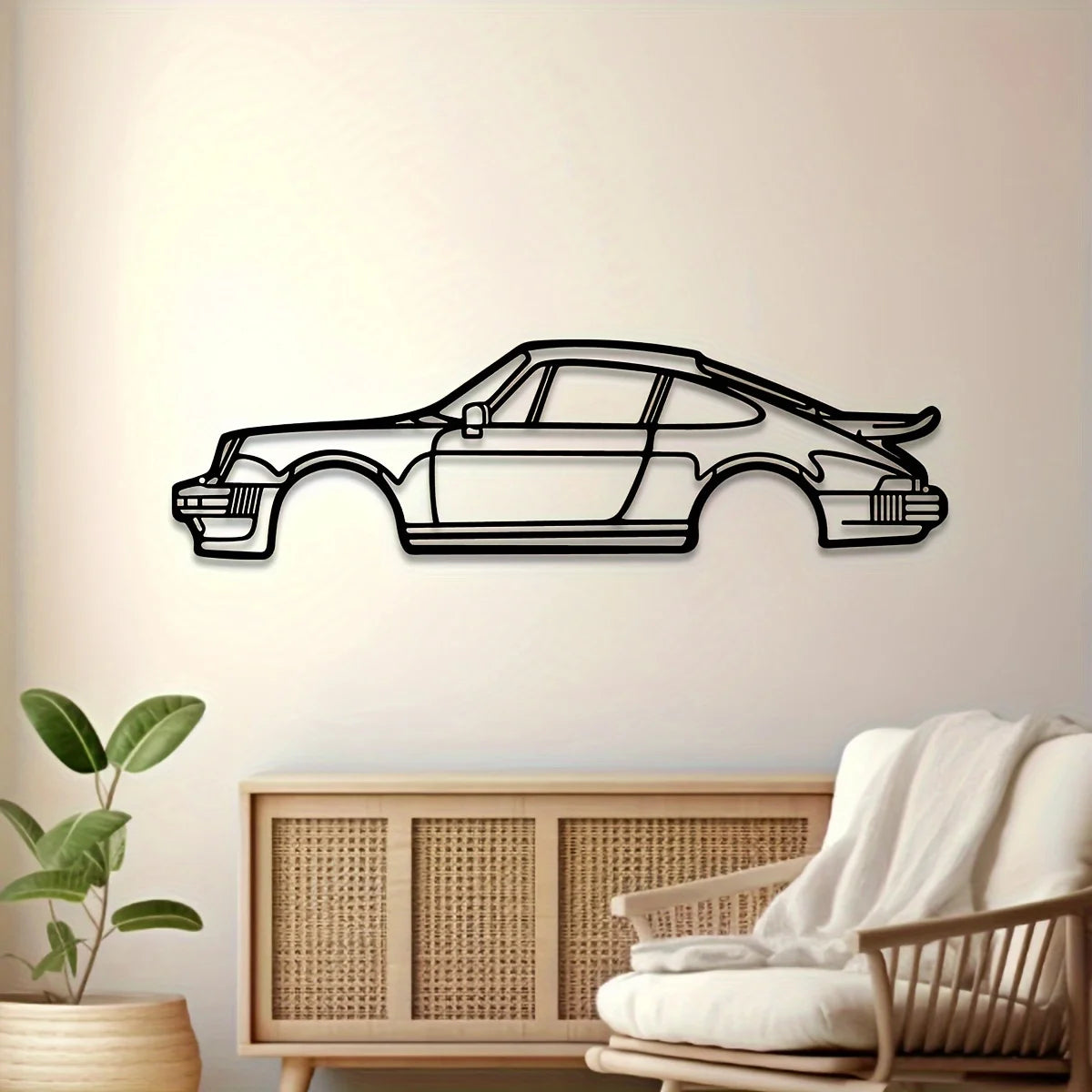 Contemporary Metal Wall Art: 911 Sports Car Silhouette for Auto Enthusiasts