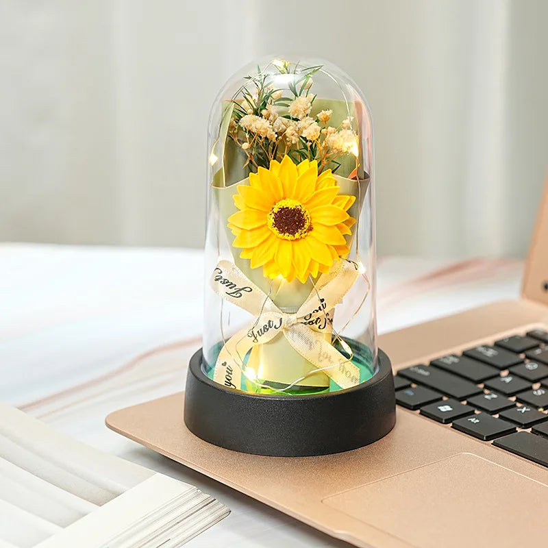 Starry Sky Rose Sunflower Desktop Ornament With LED Creative Gift Valentine's Day Bouquet Soap Flower Romantic Gift Home Decor