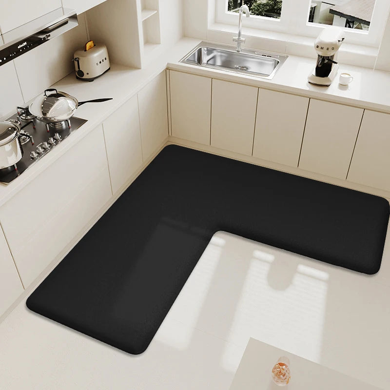 Thickened L-shaped kitchen dirt-resistant flannel water-absorbent and oil-absorbent mat non-slip soft carpet