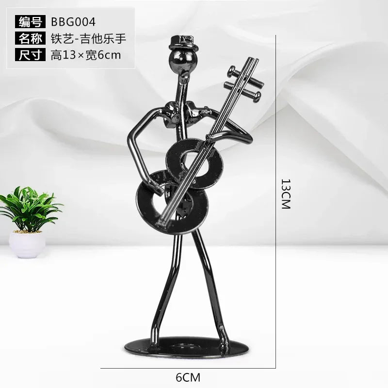 Metal Musician Guitar Player Statue Musical Instrument Little Iron Art Collectible Figurine Home Cafe Office Book Shelf Decorate