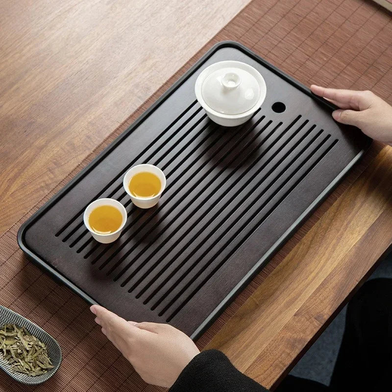 Portable Bamboo Tea Tray Kung Fu Tea Set Tray Grid Disk Household Drainage Storage Tea Tray Quick Drainage Dry and Wet Dual Use