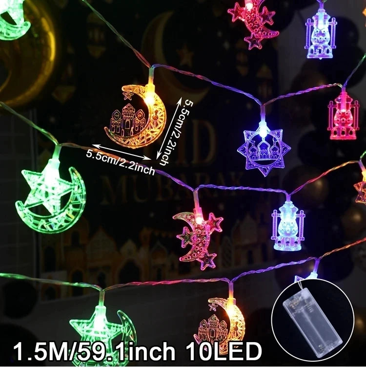 Eid Mubarak Moon Star Led String Lights Ramadan Decoraion for Home 2025 Ramadan Kareem Muslim Islam Al Adha Party Supplies