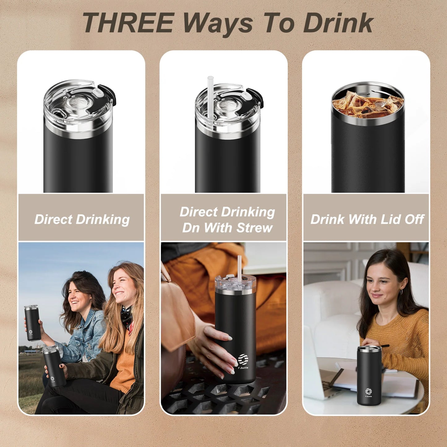 FEIJIAN 16/20oz Stainless Steel Coffee Tumbler Thermos Cup Portable Travel Mug Coffee cup with straw