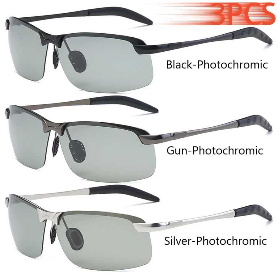 Men Photochromic Polarized Sunglasses Driving Fishing Chameleon Glasses Change Color Sun Glasses Day Night Vision UV400 Eyewear