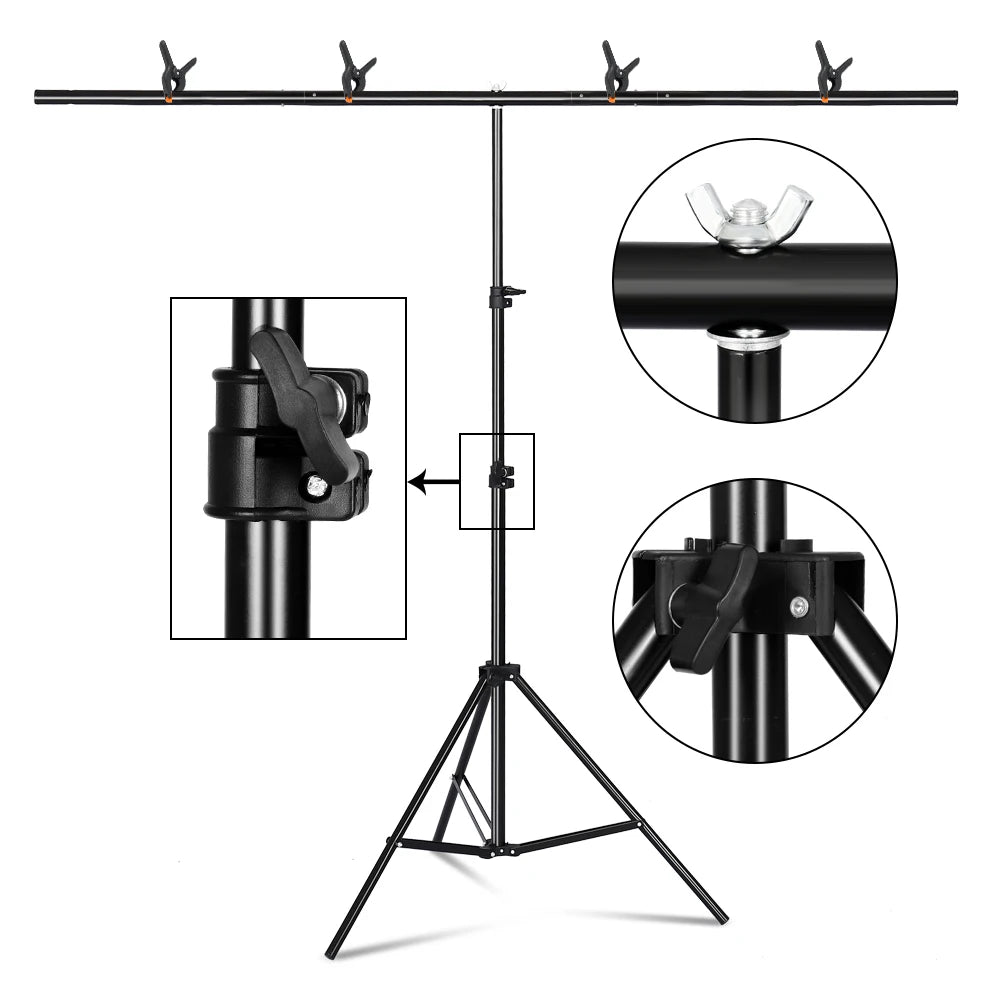 T-Shape Portable Background Stand Kit Adjustable Photography Background Photo Backdrop Frame with Spring Clamps For Photo Studio