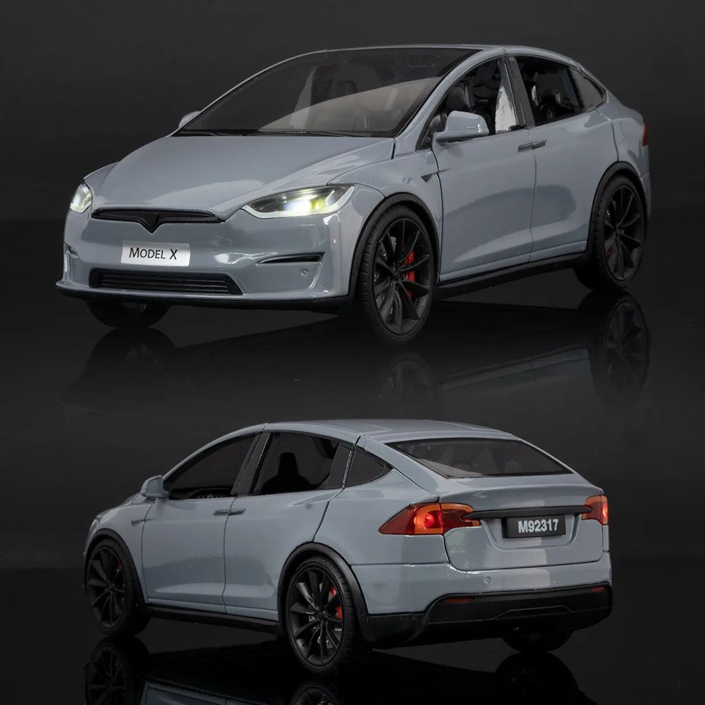 1:24 Tesla Model X Simulation Alloy Car Model Vehicle Sound And Light Pull Back Toy Car Boy Collection Decoration Gift C292