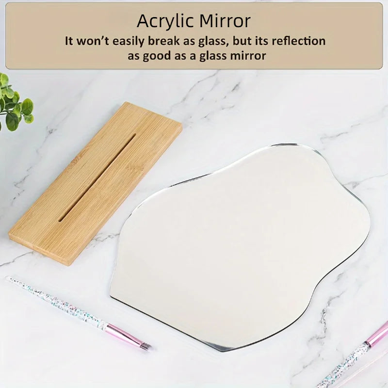 1PC Regular Aesthetic Vanity Acrylic Mirror Frameless, Cloud Shape Decorative Desk Tabletop Mirrors with Wooden Stand for Decor