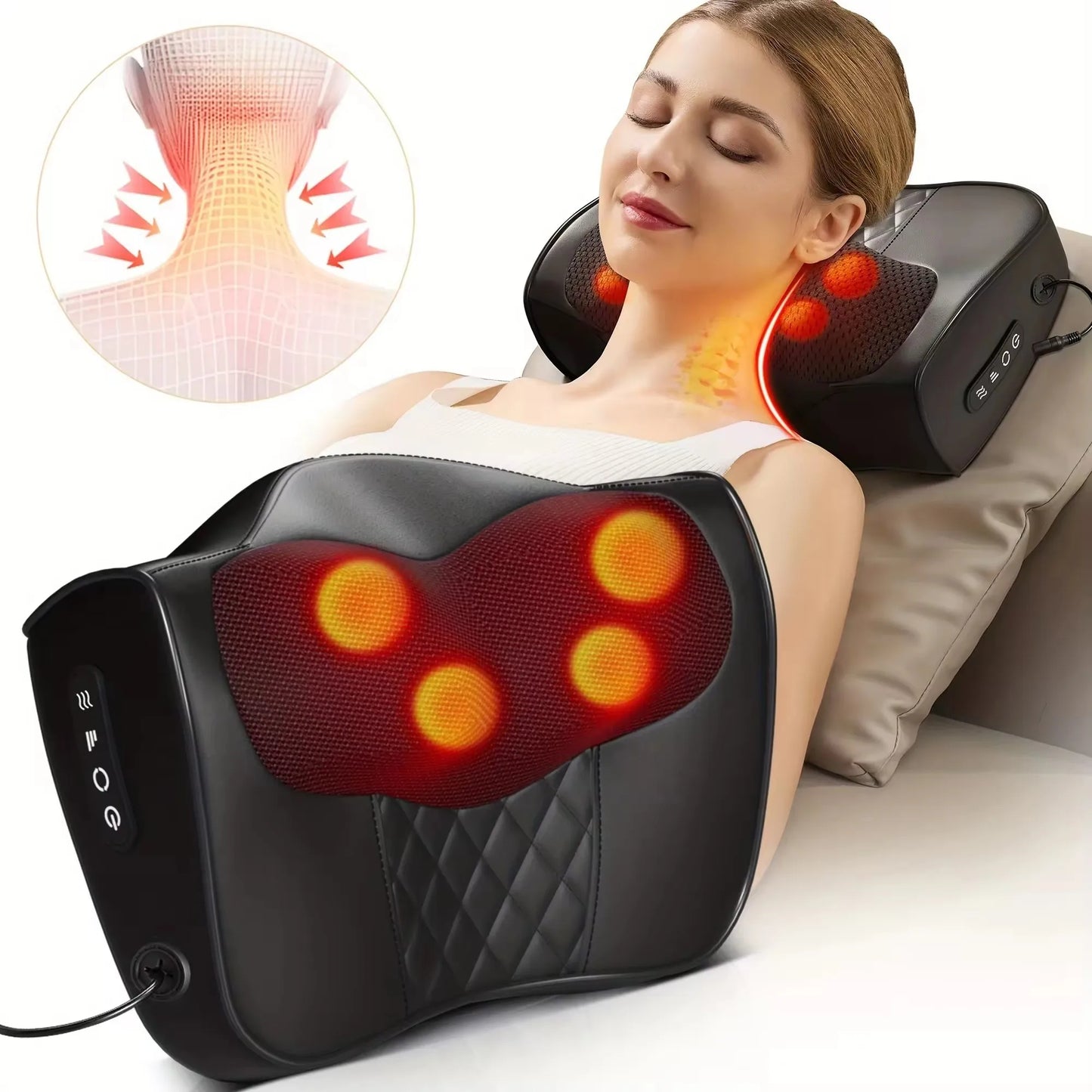 Neck Massage Pillow Electric Cervical Massager Waist Back Shoulder Shiatsu Kneaded Multifunctional Hot Compress Relaxation Gift