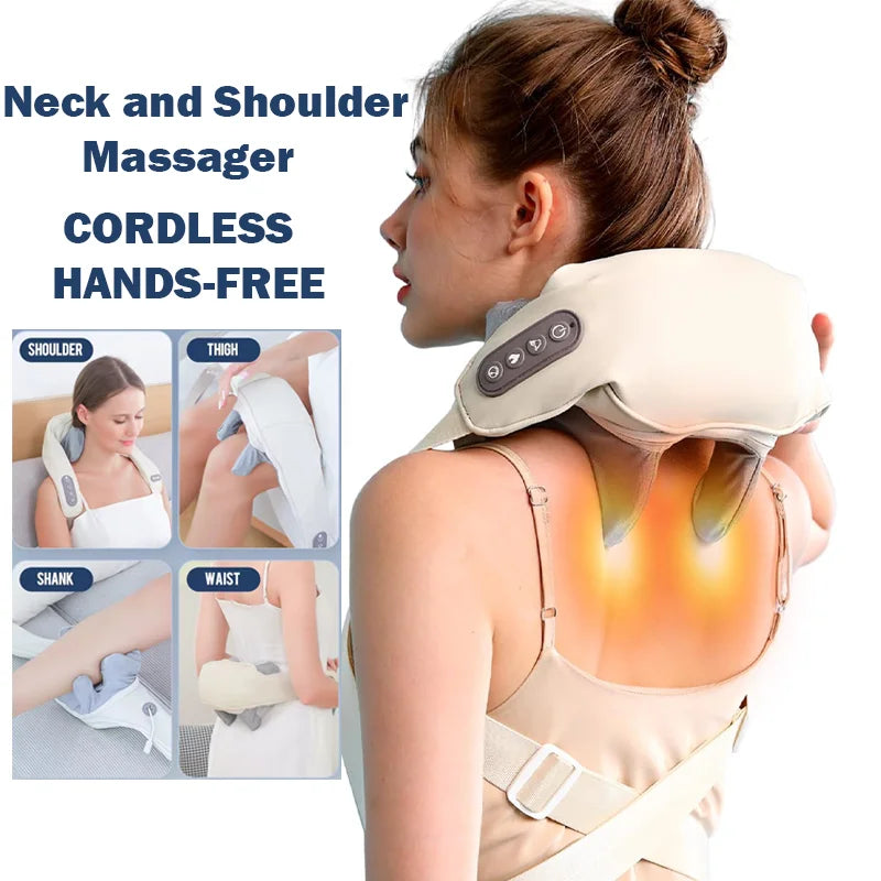 Neck Shoulder Massager Deep Tissue Shiatsu Back Massagers with Heat for Pain Relief Electric Kneading Squeeze Muscles Massage