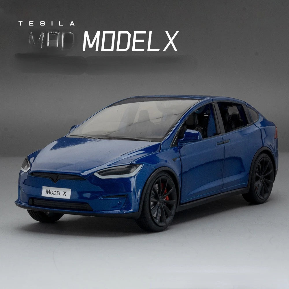 1:24 Tesla Model X Simulation Alloy Car Model Vehicle Sound And Light Pull Back Toy Car Boy Collection Decoration Gift C292