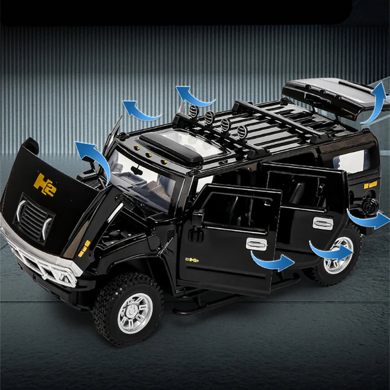 1:24 HUMMER H2 Alloy Car Model Diecast Metal Toy Off-road Vehicles Model Sound and Light Simulation Collection Children Toy Gift