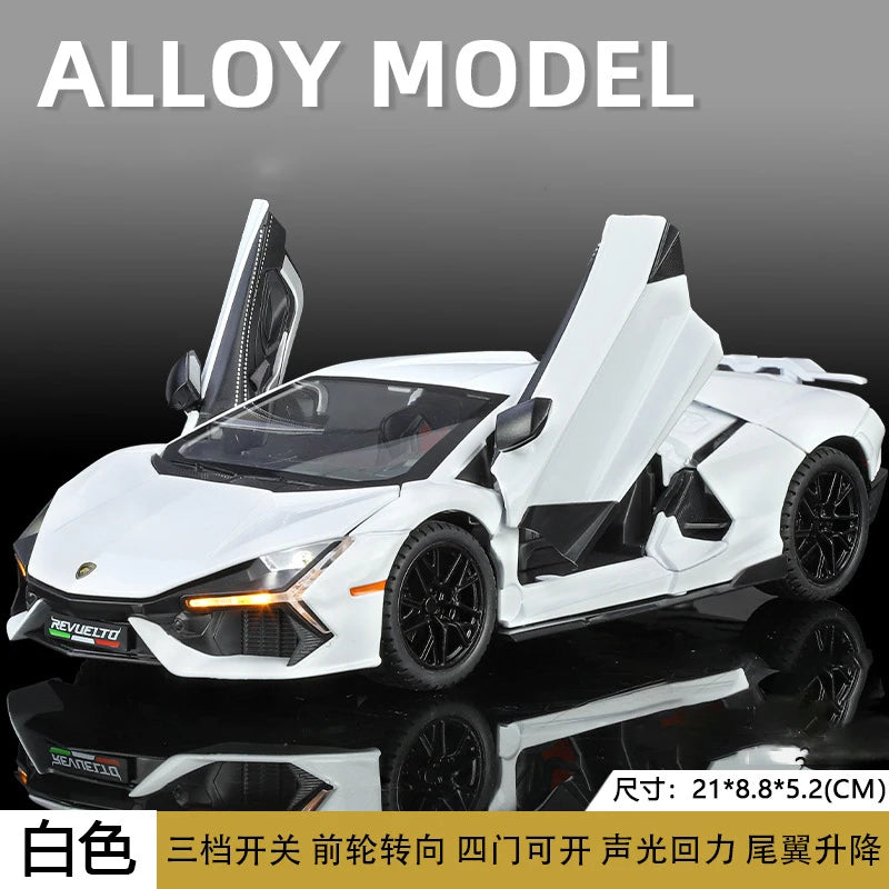 New 1:24 Lambos Revuelto Supercar Alloy Model Car Toy Diecasts Metal Casting Sound and Light Car Toys For Children Vehicle