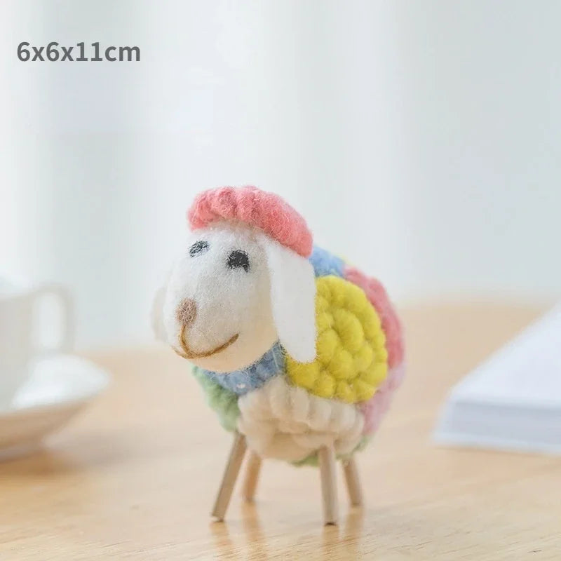 Handmade wool felt filled sheep small ornaments creative ins bedroom desktop home furnishings statue miniature crafts pendant