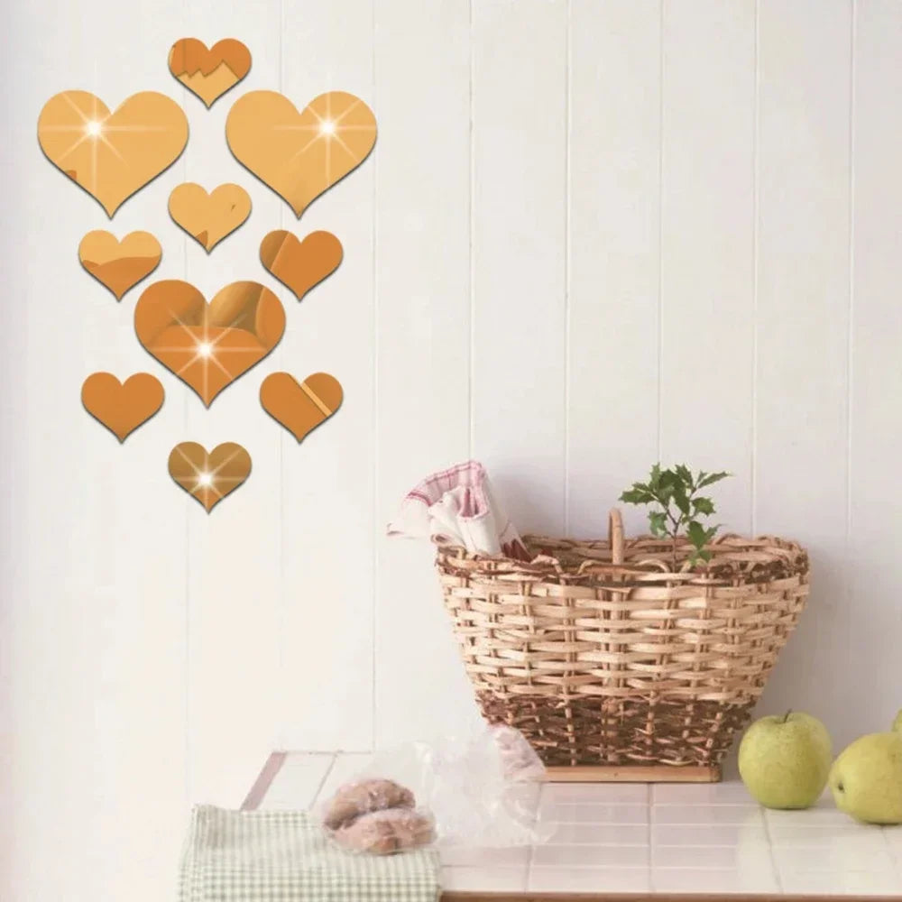 DIY Decorative 10Pcs/Set Durable Love Heart Stickers Wall Sticker Mirror Mural 3D Decal Simple Removable Paster Home Decoration