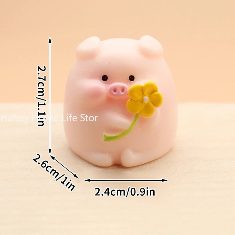 Cute Cartoon Pink Pig Figurine Miniaturas Ornament Resin Kawaii Pig Home Decor Figurines Desk Decoration Miniatures Room Decor