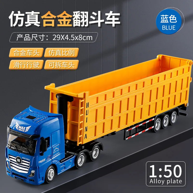 Huina 1/50 Alloy Dump Truck Flat Trailer Fuel Tank Car Model Removable Engineering Transport Container Lorry Vehicle Toy For Boy