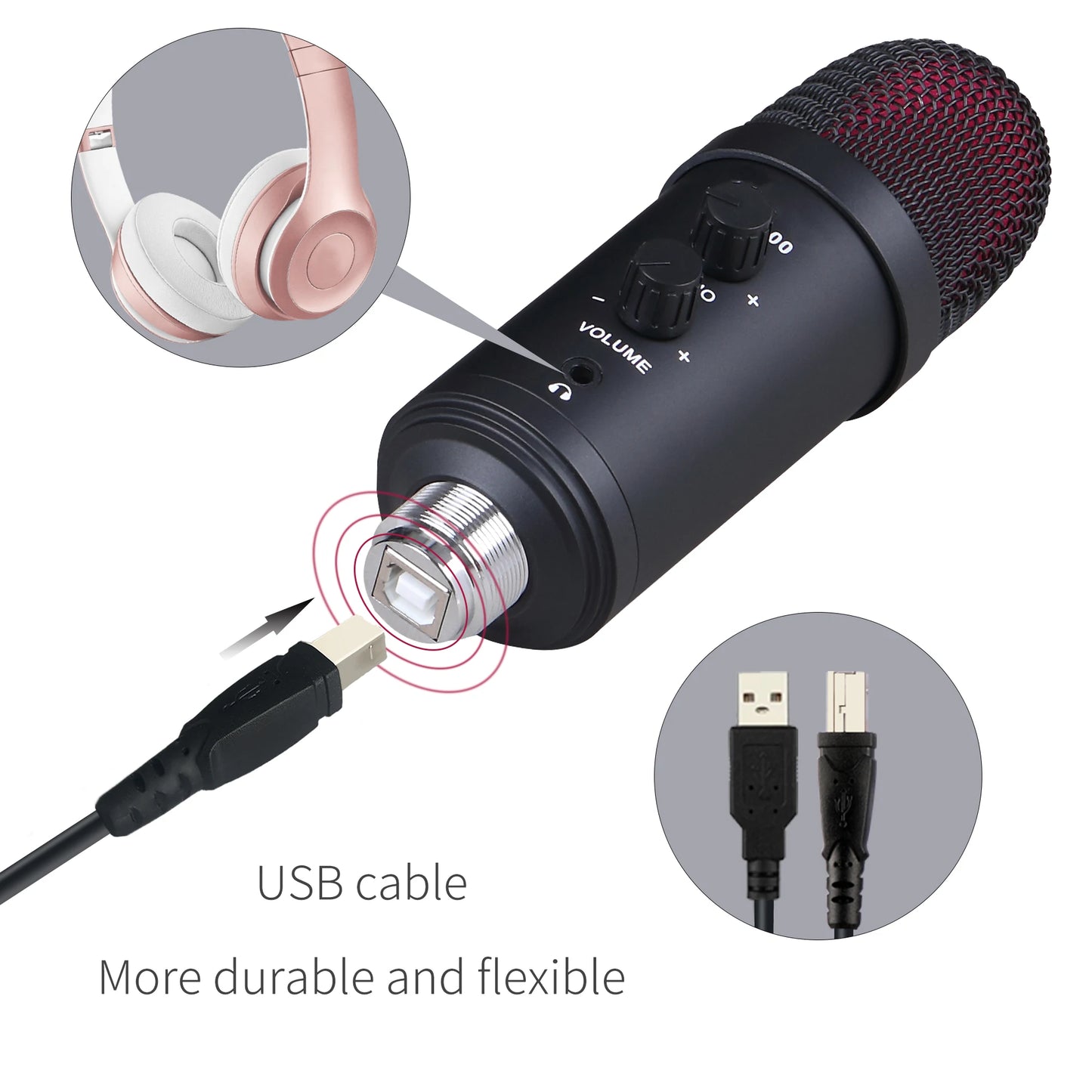 USB Computer Recording Microphone for Mac and PC, Condenser Microphone with Gain and Echo Control for Home Studio, Plug and Play