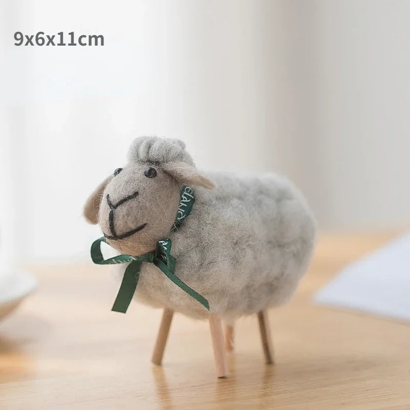 Handmade wool felt filled sheep small ornaments creative ins bedroom desktop home furnishings statue miniature crafts pendant