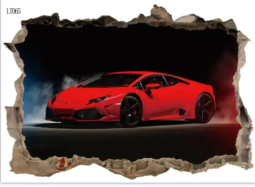 3D Urban High end Sports Car Cool Motorcycle Car Wall Sticker Boys' Room Car Art Poster Wallpaper Boys' Dream Gift Decoration