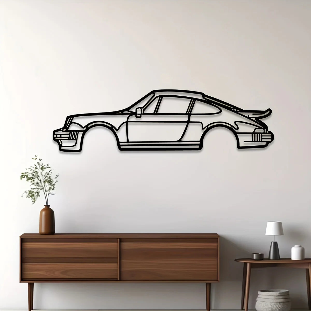 Contemporary Metal Wall Art: 911 Sports Car Silhouette for Auto Enthusiasts