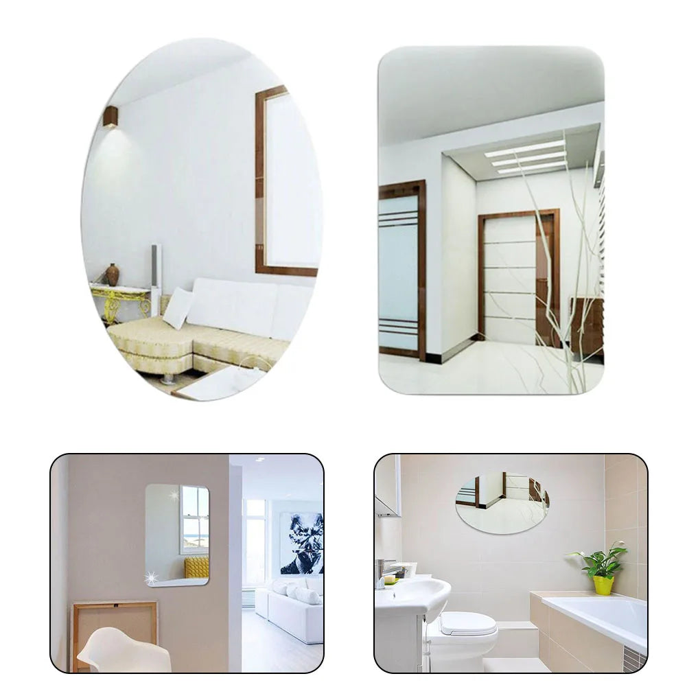 1pc Oval Square 3D Acrylic Mirror Wall Sticker Self Adhesive For Bathroom Home Decoration Supplies Waterproof 27*17cm