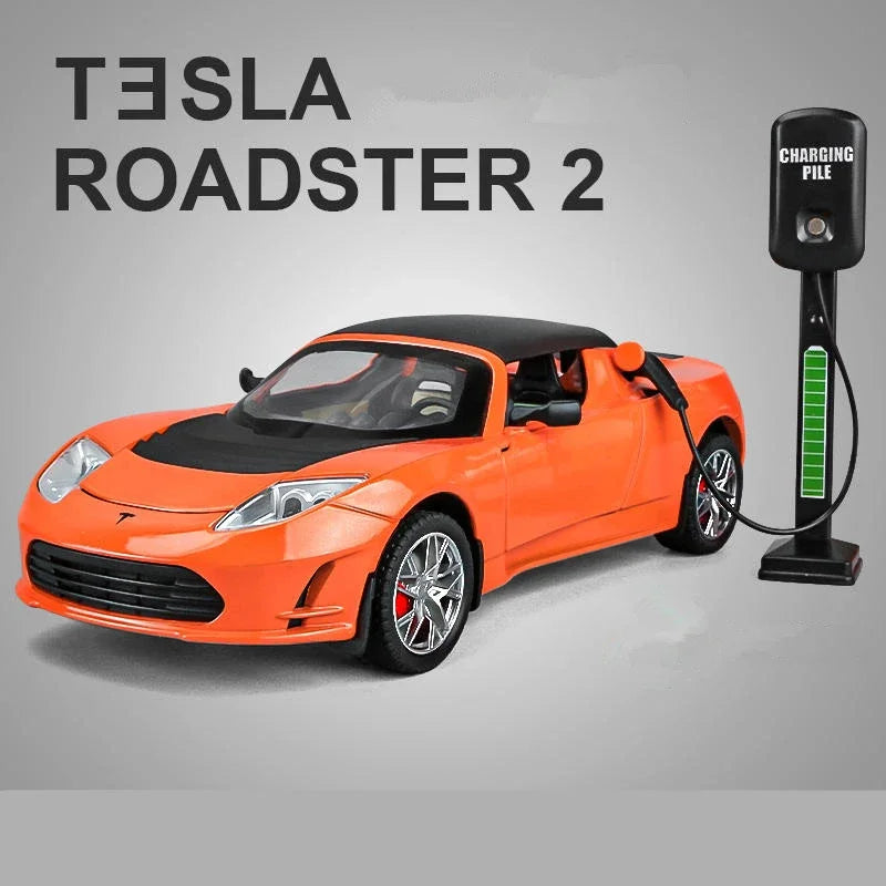 1:24 Tesla Roadster Alloy Sports Car Model Diecasts Metal Toy Racing Vehicles Car Model Simulation Sound and Light Gift