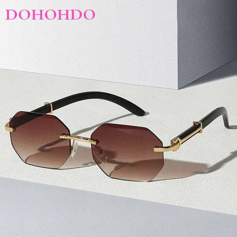 Trendy Classic Rimless Polygon Sunglasses Men Women Retro Luxury Brand Design Summer Traveling Beach Shades Lentes De Sol UV400