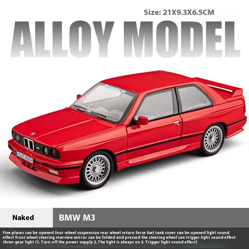 1:24 BMW M3 E30 1988 Supercar Alloy Car Model Sound and Light Pull Back Children's Toy Collectibles Birthday gift