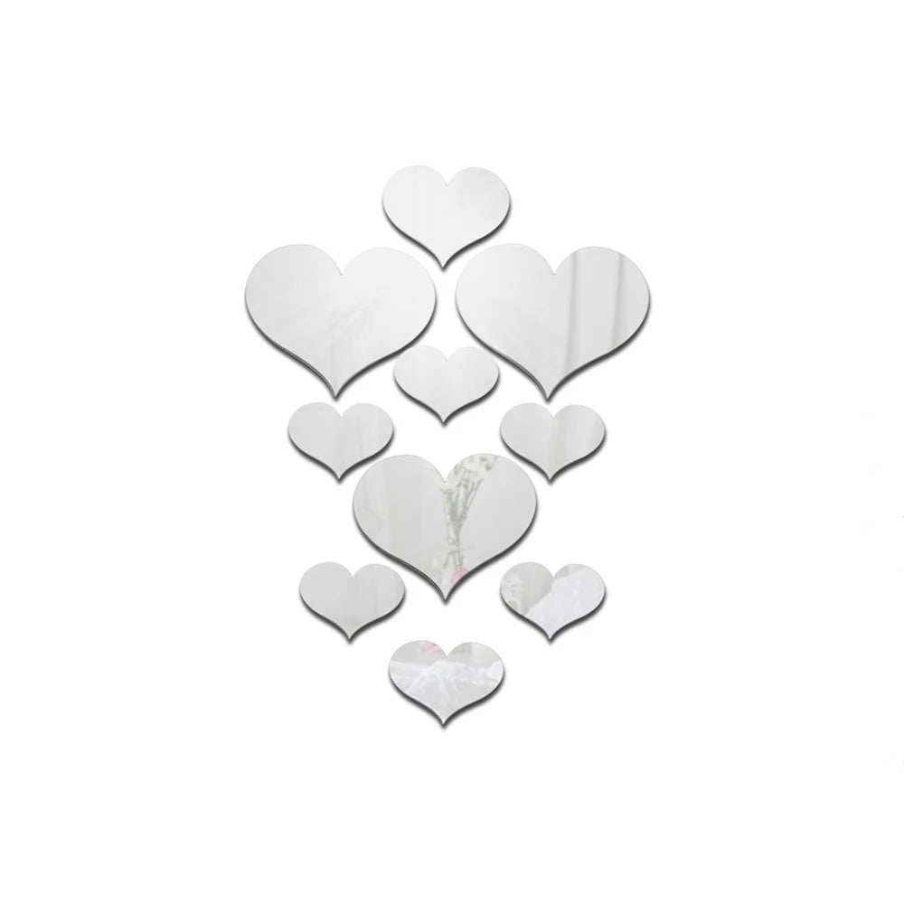 10Pcs/Set Durable Love Heart Stickers Wall Sticker Mirror Mural 3D Decal Simple DIY Decorative Removable Paster Home Decoration