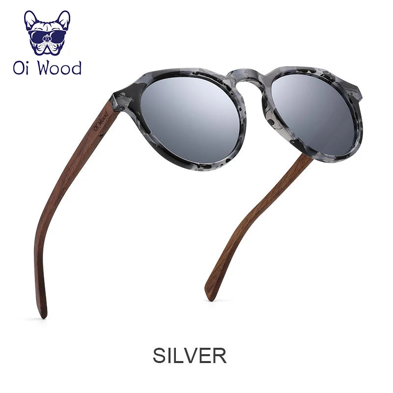 Oi Wood Sunglasses Women Men's Sun Glasses  Walnut Wood Round Eyeglasses Red LensTortoise Shell Frames