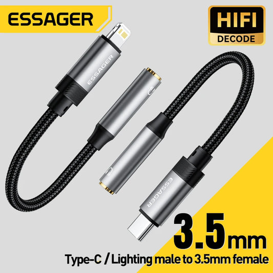 Essager Type C To 3.5mm Jack AUX Cable for iPhone 15 Samsung MacBook Lightning to 3.5mm Headphone Audio Adapter for iPhone14 13