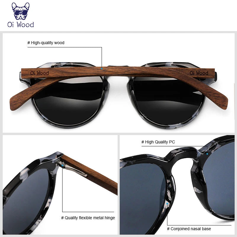 Oi Wood Sunglasses Women Men's Sun Glasses  Walnut Wood Round Eyeglasses Red LensTortoise Shell Frames