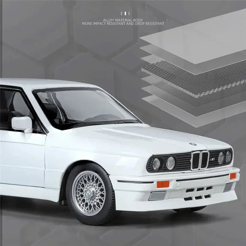 1:24 1988 BMW M3 E30 Alloy Sports Car Model Diecasts Metal Classic Car Model High Simulation Sound and Light Childrens Toys Gift