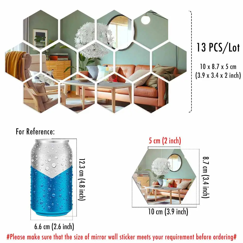 MCDFL Hexagon Acrylic Mirror Wall Stickers Decorative Tiles Self Adhesive Aesthetic Room Home Korean Decor Shower Makeup Panel