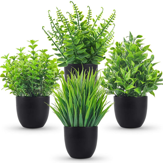 Fake Plants 4 Packs Artificial Plants Small Faux Plants Black Bathroom Accessories for Bathroom Home Office Table Decor Indoor