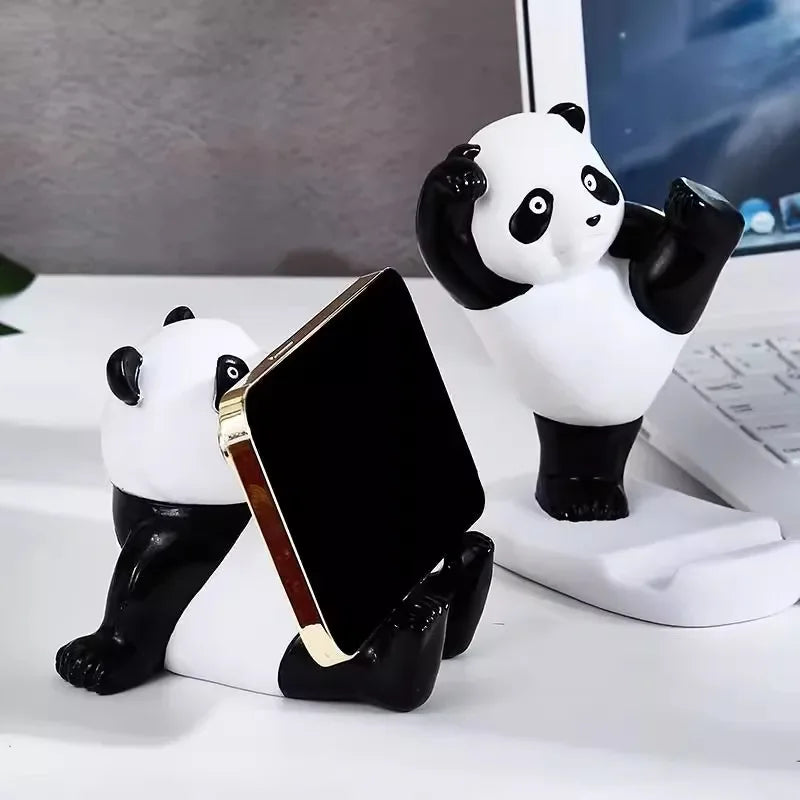 Panda Figurines Desktop Phone Holder Stand Mobile Phone Support Ornaments Office Desk Ornaments Small Car Interior Decoration