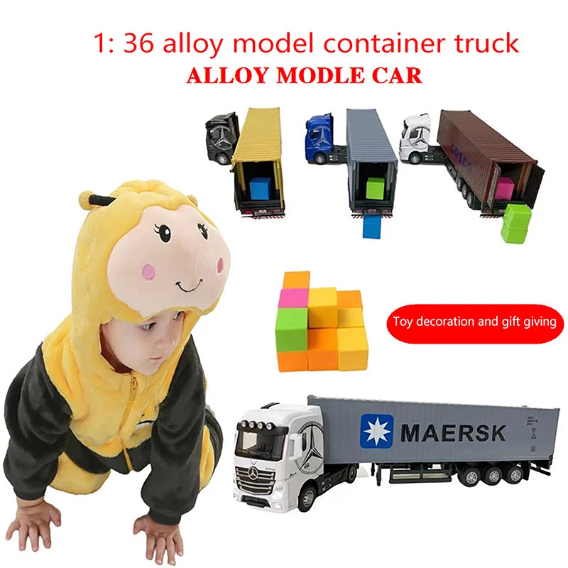 1:36 Diecast Alloy Truck Head Model Toy Container Truck Pull Back With Light Engineering Transport Vehicle Boy Toys For Children