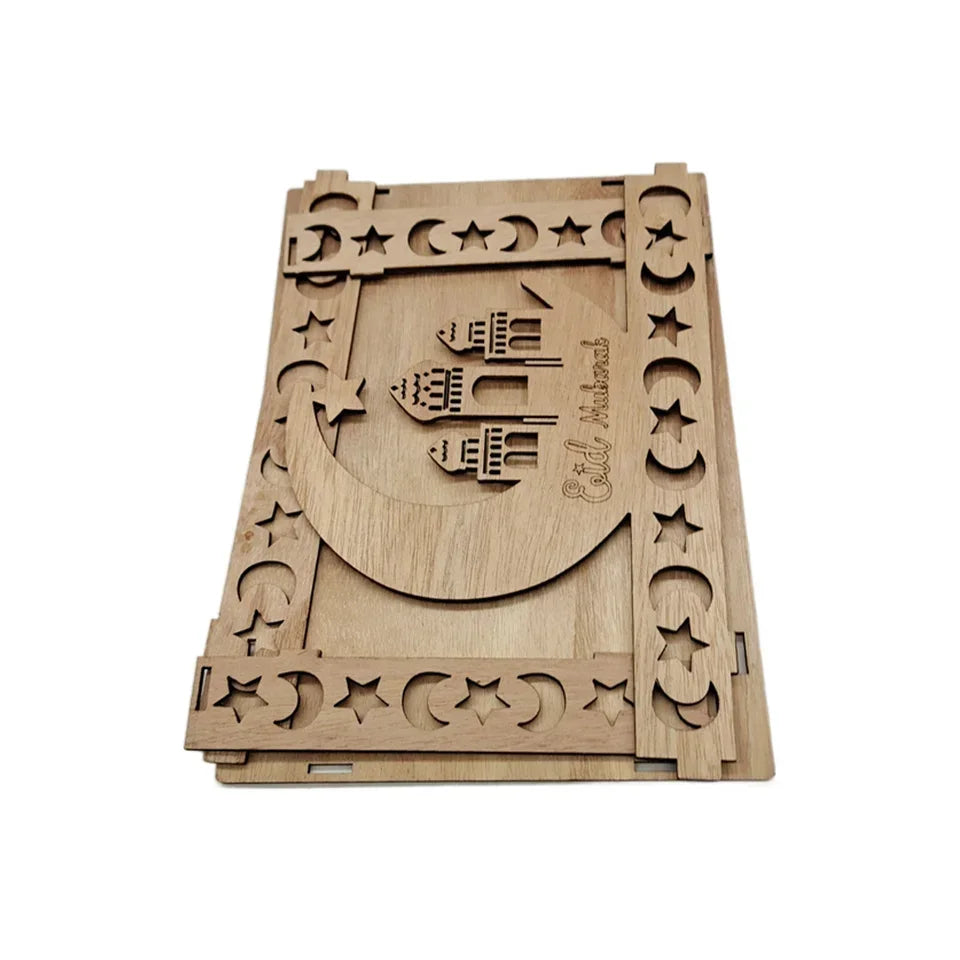 Wooden Eid Mubarak Moon Star Tray for Ramadan Kareem Food Holder Table Decoration Al Adha Islamic Muslim Party Supplies