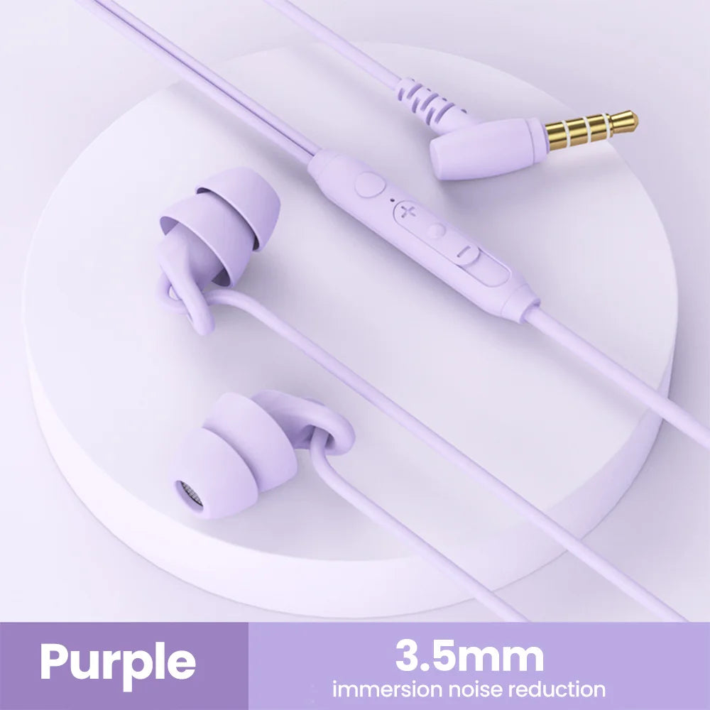 Soft Silicone Headphones Wired Handsfree Type C 3.5mm Jack Earphones In-Ear Sleep Wired Headset With Mic In-line Control Earbuds