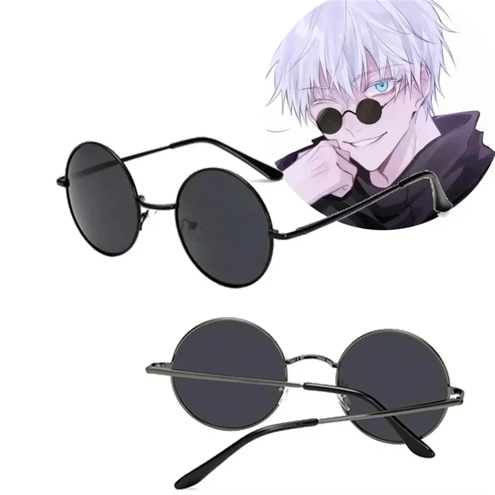 Vintage Round Black Metal Sunglasses Women Men Trendy Street Party Disco Hip Hop Eyewear Anime Cosplay Glasses Performance Prop